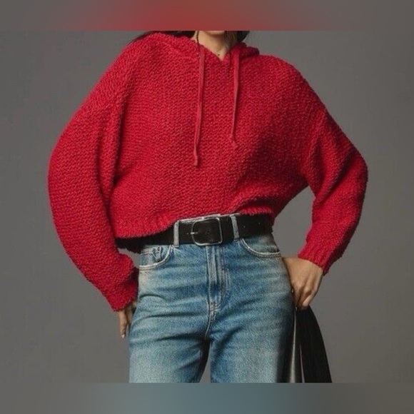 Anthro Pilcro | Sailcloth Hoodie | Heavy Knit | Deep Red | Women’s L - Picture 1 of 6